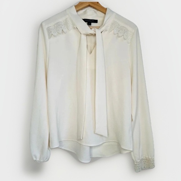 Marc New York Ivory Long Sleeve Top Lace Detail Tie Neck Size M - Picture 1 of 13